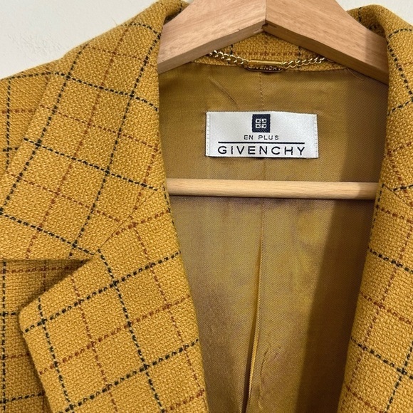 VTG Givenchy Women 14W Wool Yellow Oversized Plaid Boyfriend Blazer Jacket - Picture 3 of 7